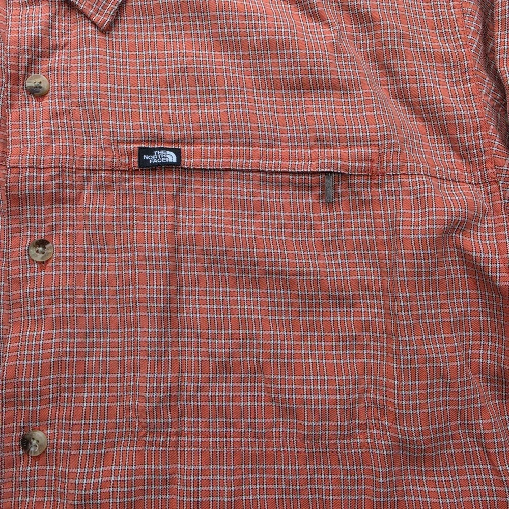 The North Face Technical Hiking Shirt Mens XL Orange Plaid Button Up‎ Outdoors